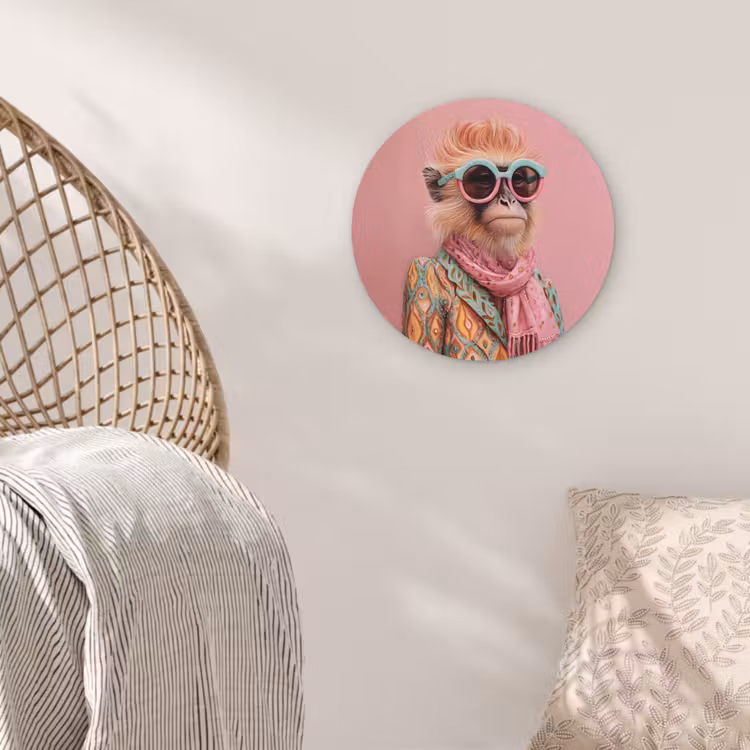 Sjaal - Aap - Zonnebril - Jasje Wandcirkel kunststof plaat 5mm dik klein -sfeer5