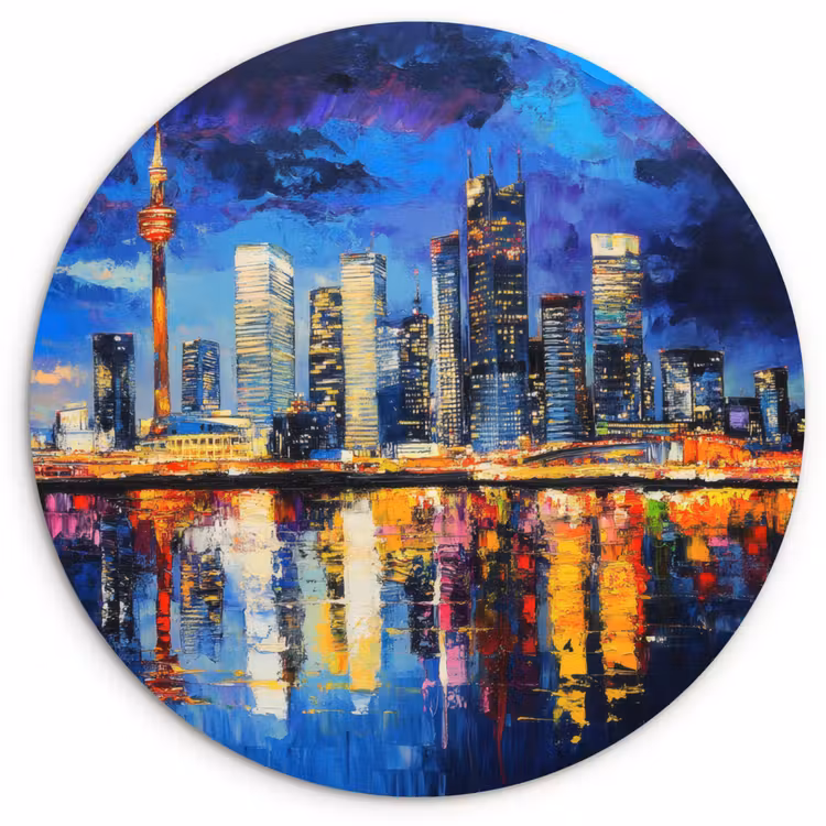 Skyline Toronto - Modern - Stadslicht - Blauw Wandcirkel kunststof plaat 5mm dik klein -3d