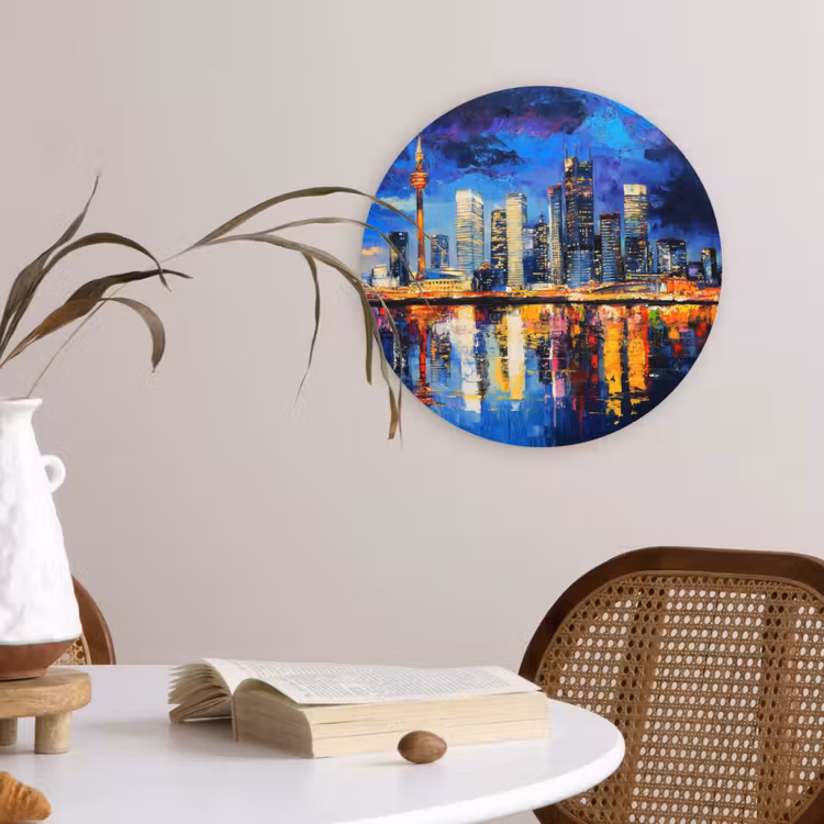 Skyline Toronto - Modern - Stadslicht - Blauw Wandcirkel kunststof plaat 5mm dik klein -sfeer4
