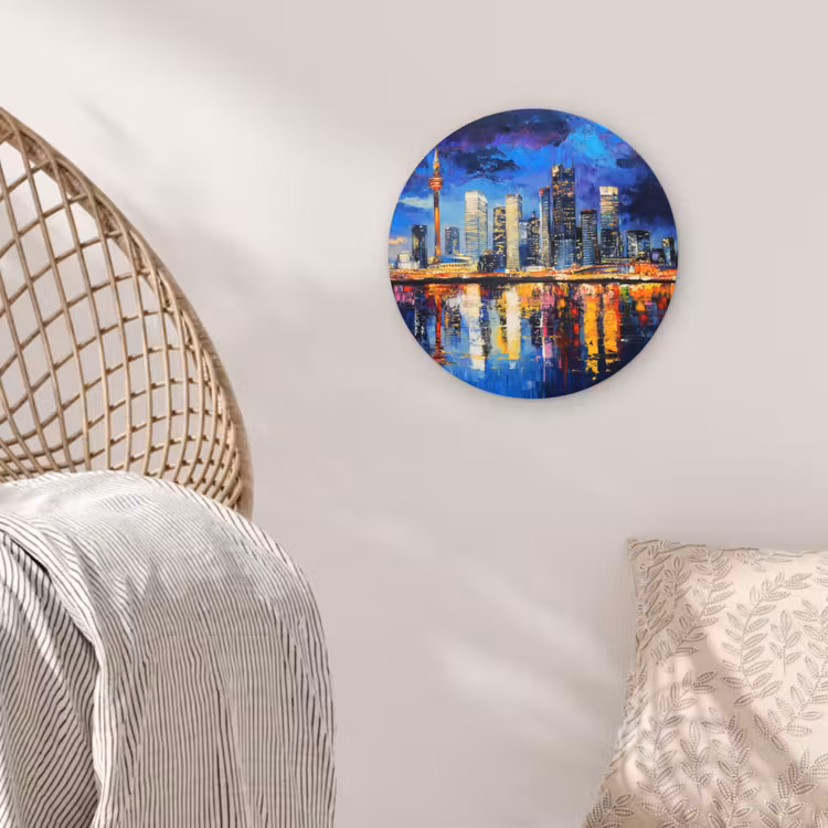 Skyline Toronto - Modern - Stadslicht - Blauw Wandcirkel kunststof plaat 5mm dik klein -sfeer5