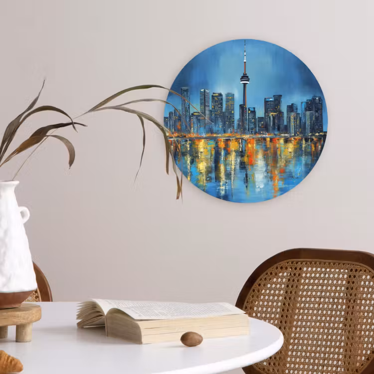 Skyline Toronto - Water - Stadslichten - Toren Wandcirkel kunststof plaat 5mm dik klein -sfeer4