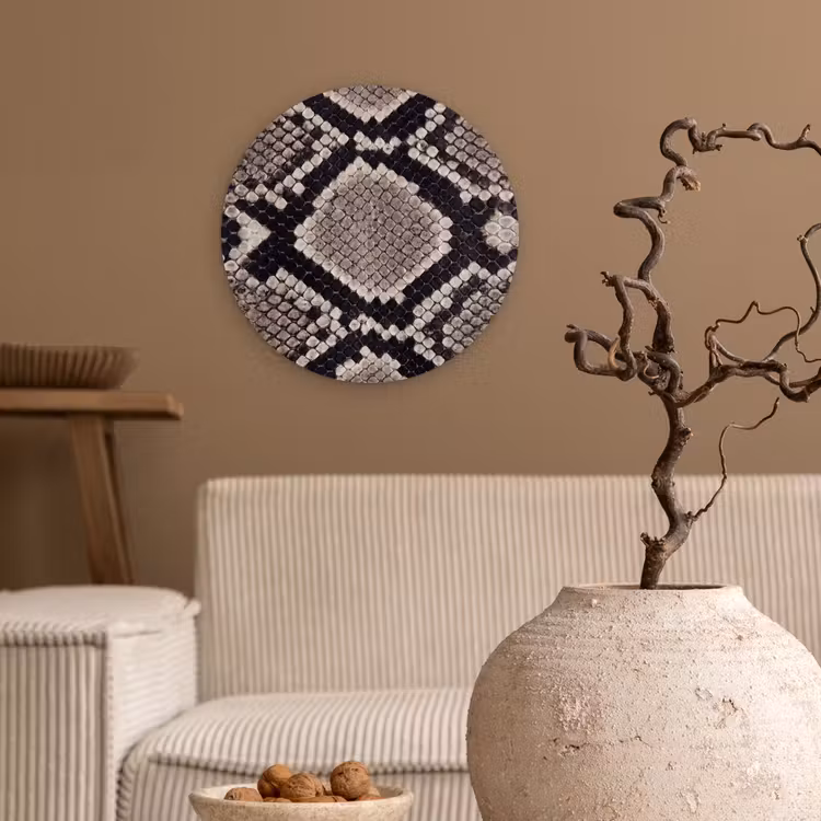 Slangenleer - Patroon - Beige Wandcirkel kunststof plaat 5mm dik klein -sfeer1