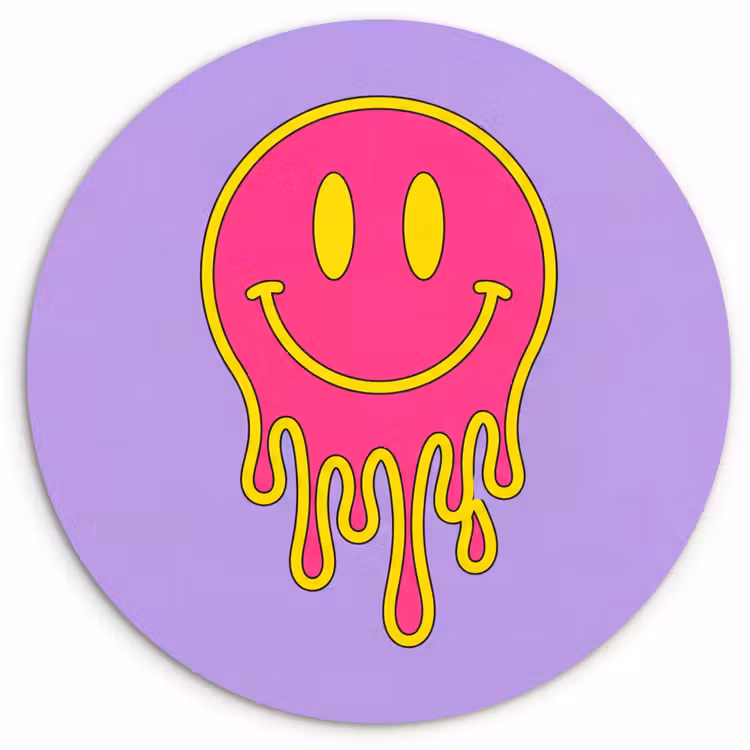 Smiley - Drip - Neon Wandcirkel kunststof plaat 5mm dik klein -3d
