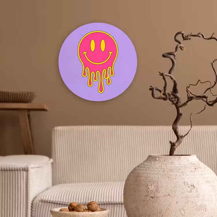 Smiley - Drip - Neon Wandcirkel kunststof plaat 5mm dik klein -sfeer1