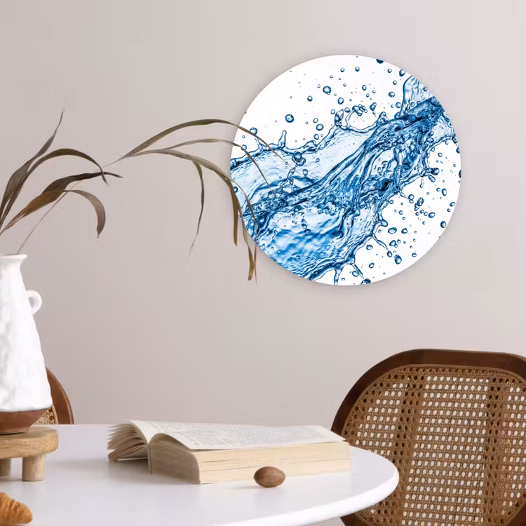 Spash - Water - Blauw Wandcirkel kunststof plaat 5mm dik klein -sfeer4