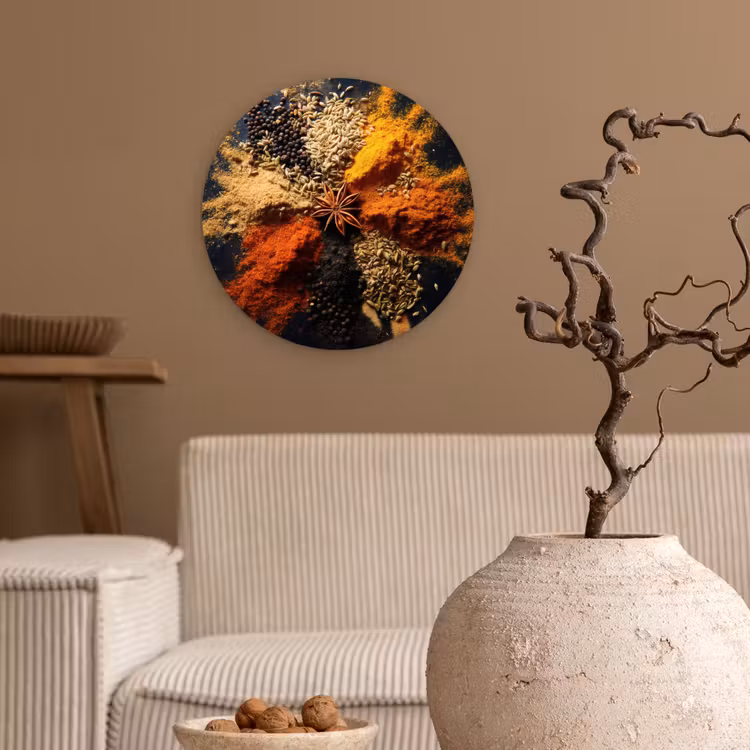 Specerijen - Explosie - Oranje Wandcirkel kunststof plaat 5mm dik klein -sfeer1