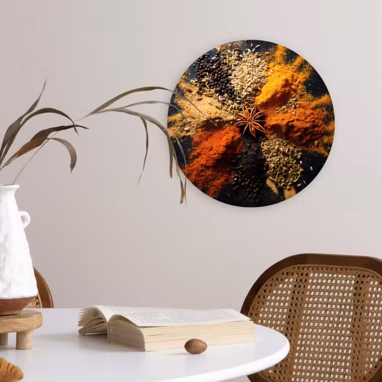 Specerijen - Explosie - Oranje Wandcirkel kunststof plaat 5mm dik klein -sfeer4