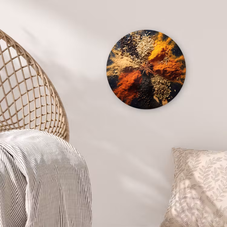 Specerijen - Explosie - Oranje Wandcirkel kunststof plaat 5mm dik klein -sfeer5