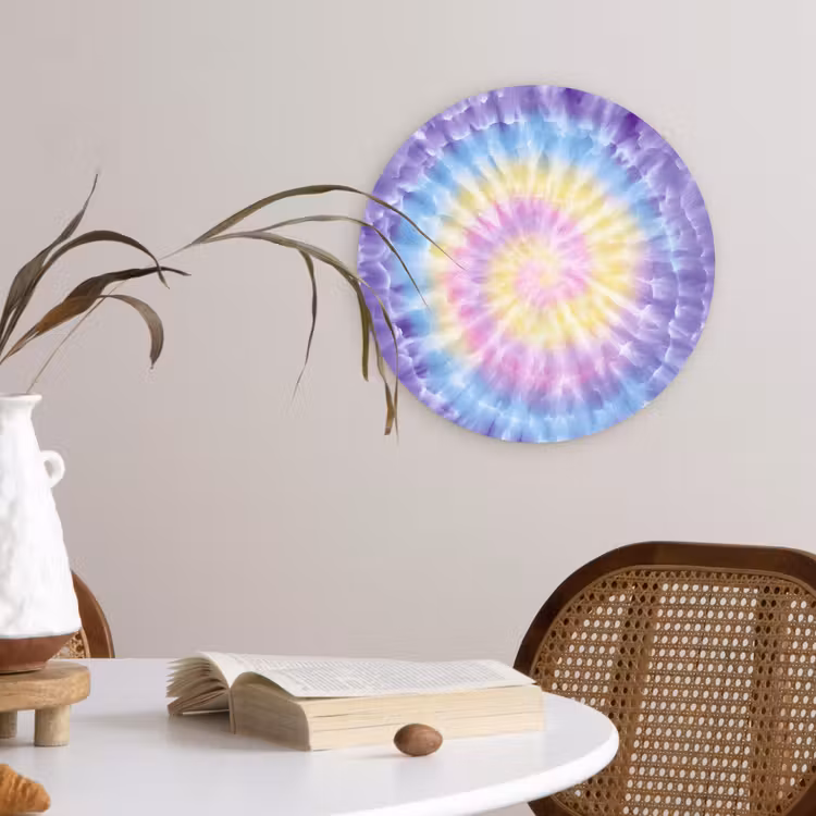 Spiraal - Tie dye - Pasteltinten Wandcirkel kunststof plaat 5mm dik klein -sfeer4