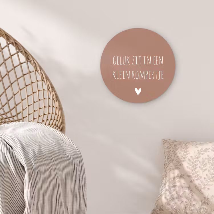 Spreuken - Geluk zit in een klein rompertje - Quotes Wandcirkel kunststof plaat 5mm dik klein -sfeer5