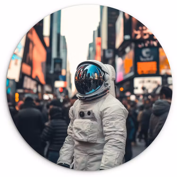 Stad - Mensen - Astronaut - Wit Wandcirkel kunststof plaat 5mm dik klein -3d