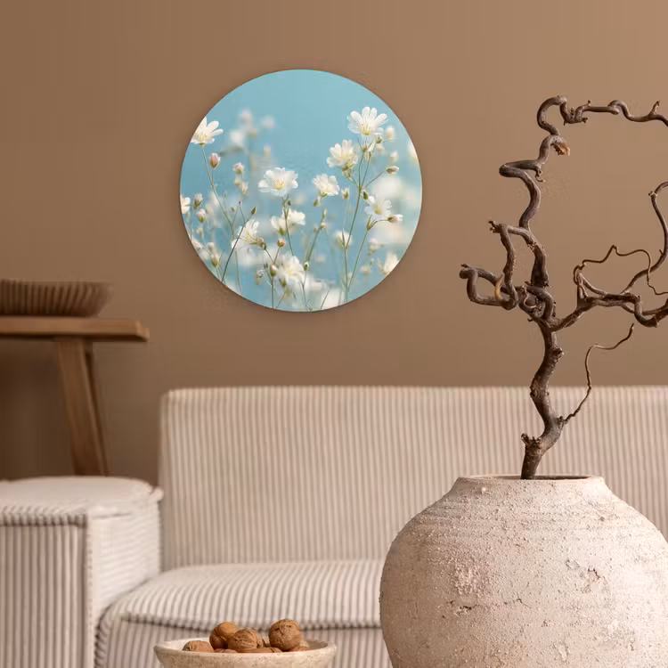 Stengels - Bloemen - Lucht - Wit Wandcirkel kunststof plaat 5mm dik klein -sfeer1