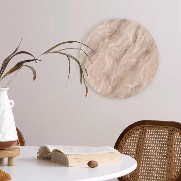 Steen - Golvend - Abstract - Beige Wandcirkel kunststof plaat 5mm dik klein -sfeer4