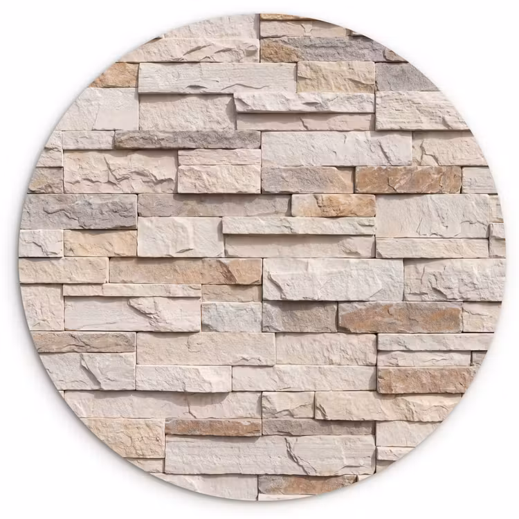 Steen - Muur - Textuur - Rustiek - Beige Wandcirkel kunststof plaat 5mm dik klein -3d