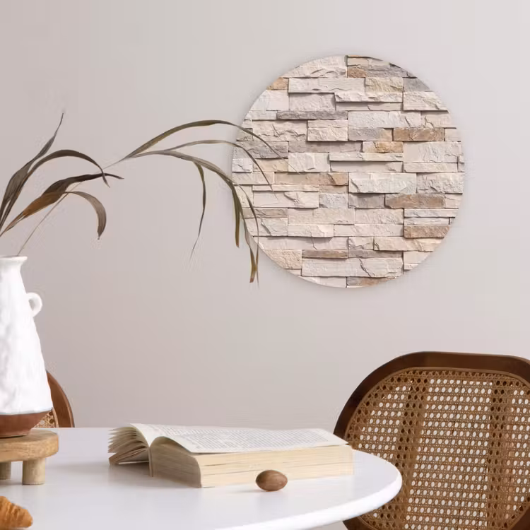 Steen - Muur - Textuur - Rustiek - Beige Wandcirkel kunststof plaat 5mm dik klein -sfeer4