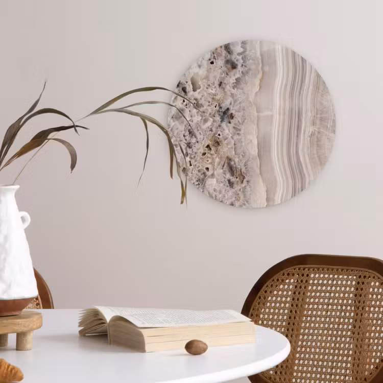 Steen - Textuur - Abstract - Beige - Wit Wandcirkel kunststof plaat 5mm dik klein -sfeer4
