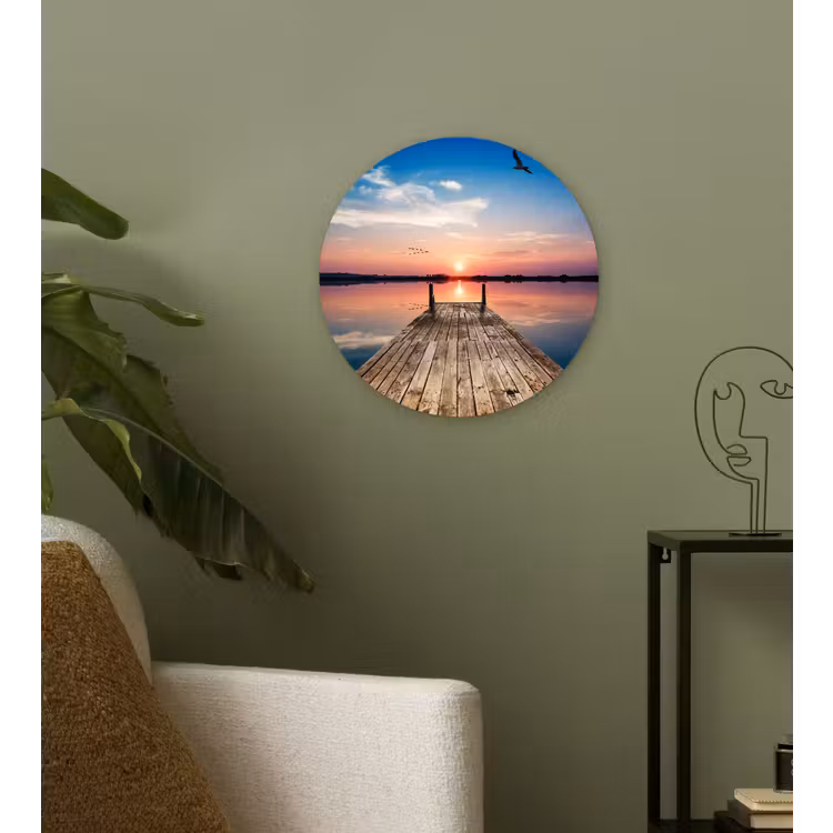 Steiger - Water - Zonsondergang - Roze - Horizon Wandcirkel kunststof plaat 5mm dik klein -sfeer3
