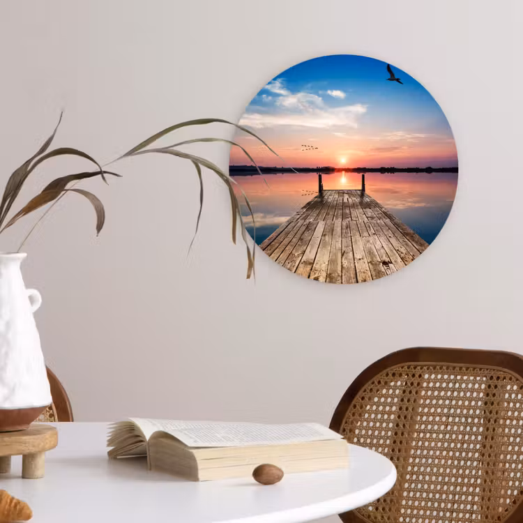 Steiger - Water - Zonsondergang - Roze - Horizon Wandcirkel kunststof plaat 5mm dik klein -sfeer4