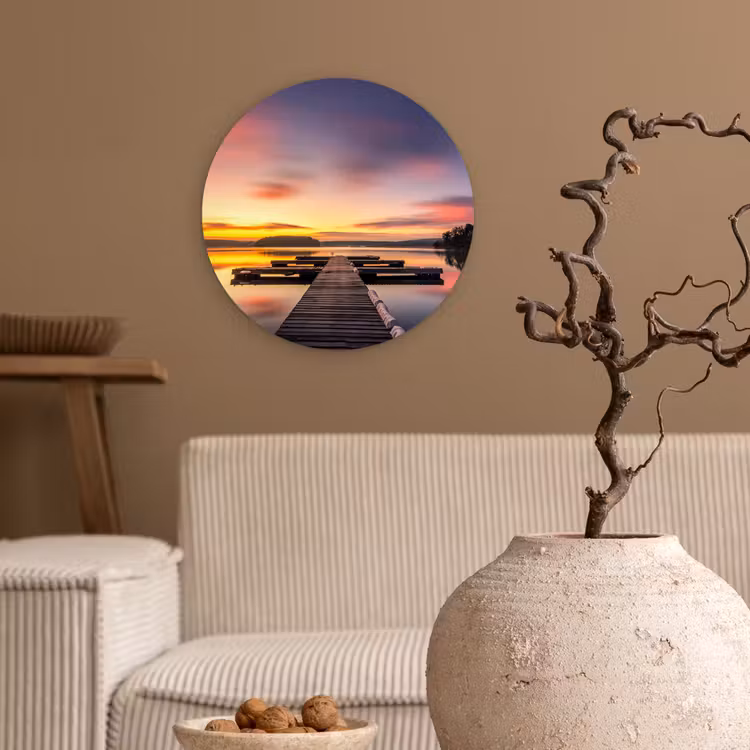 Steiger - Zonsondergang - Water - Zee - Reflectie Wandcirkel kunststof plaat 5mm dik klein -sfeer1