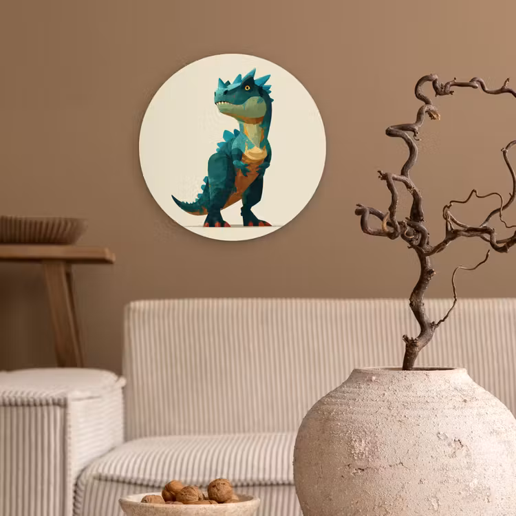 Stekels - Dino - Blauw - Gespierd Wandcirkel kunststof plaat 5mm dik klein -sfeer1