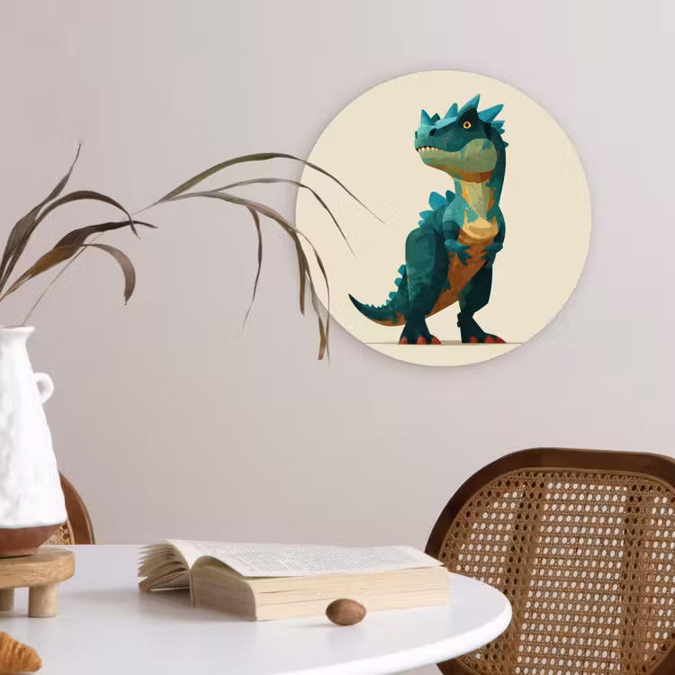 Stekels - Dino - Blauw - Gespierd Wandcirkel kunststof plaat 5mm dik klein -sfeer4
