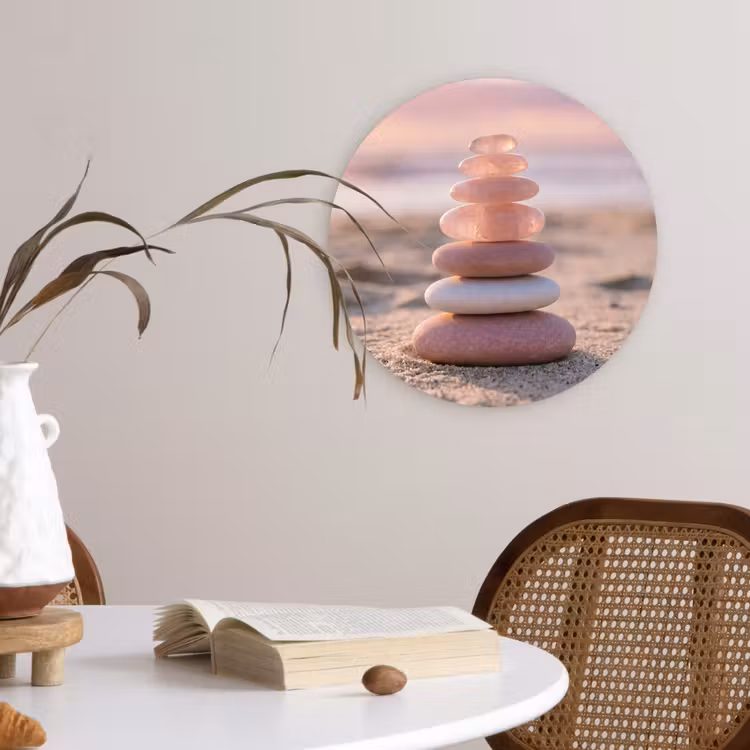 Stenen - Zand - Roze Wandcirkel kunststof plaat 5mm dik klein -sfeer4