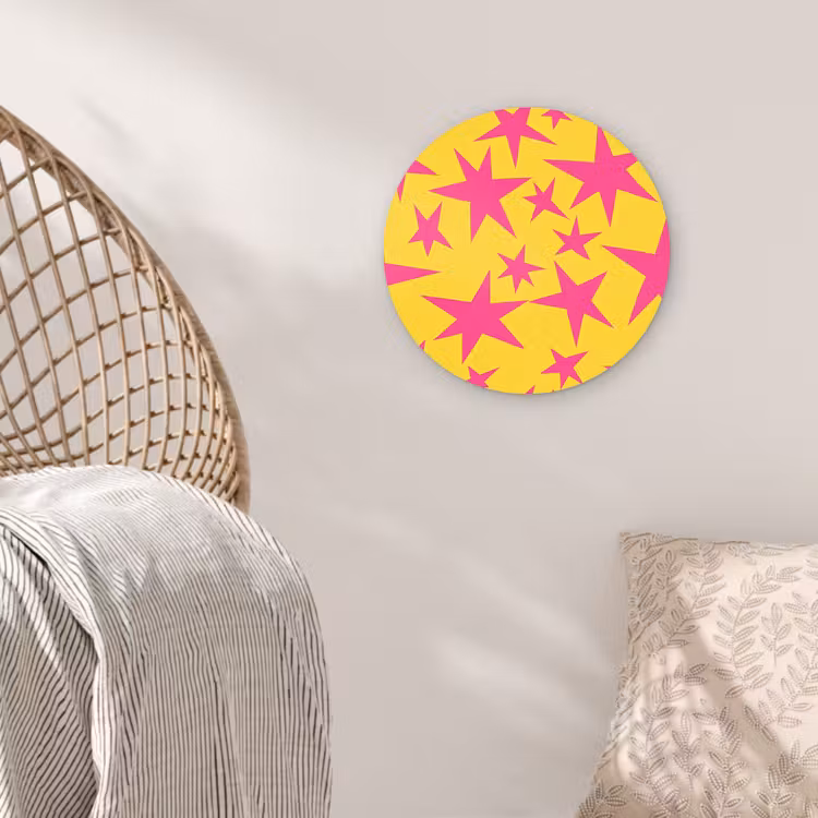 Sterren - Patroon - Roze - Geel Wandcirkel kunststof plaat 5mm dik klein 188 -sfeer5
