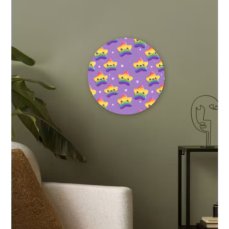 Sterren - Regenboog - Paars Wandcirkel kunststof plaat 5mm dik klein 188 -sfeer3