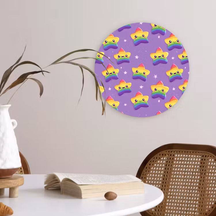 Sterren - Regenboog - Paars Wandcirkel kunststof plaat 5mm dik klein 188 -sfeer4