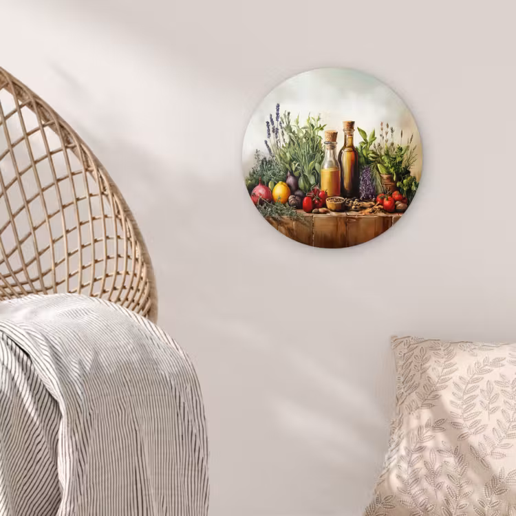 Stilleven - Kruiden - Specerijen - Fruit - Kleurrijk Wandcirkel kunststof plaat 5mm dik klein -sfeer5