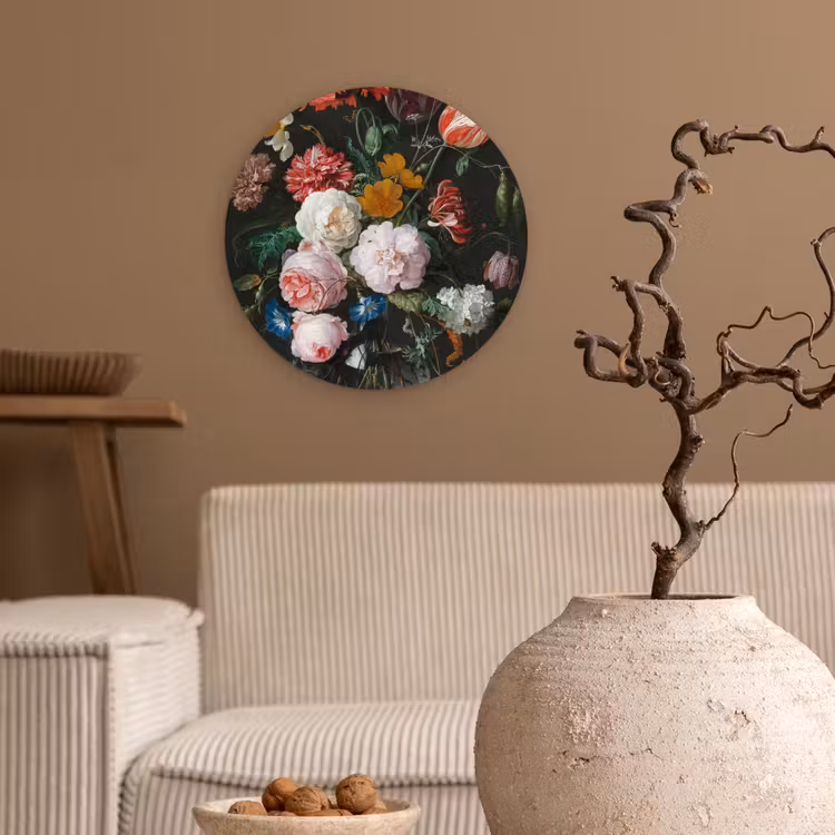 Stilleven met bloemen in een glazen vaas - Schilderij van Jan Davidsz. de Heem Wandcirkel kunststof plaat 5mm dik klein -sfeer1