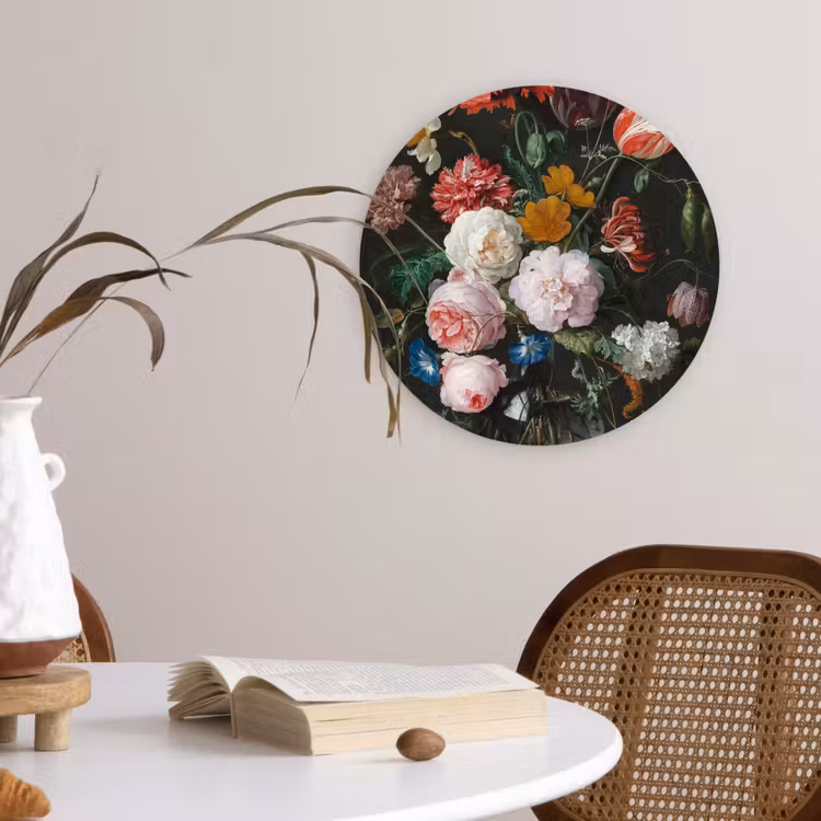 Stilleven met bloemen in een glazen vaas - Schilderij van Jan Davidsz. de Heem Wandcirkel kunststof plaat 5mm dik klein -sfeer4