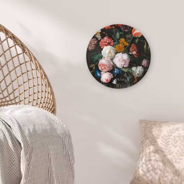 Stilleven met bloemen in een glazen vaas - Schilderij van Jan Davidsz. de Heem Wandcirkel kunststof plaat 5mm dik klein -sfeer5