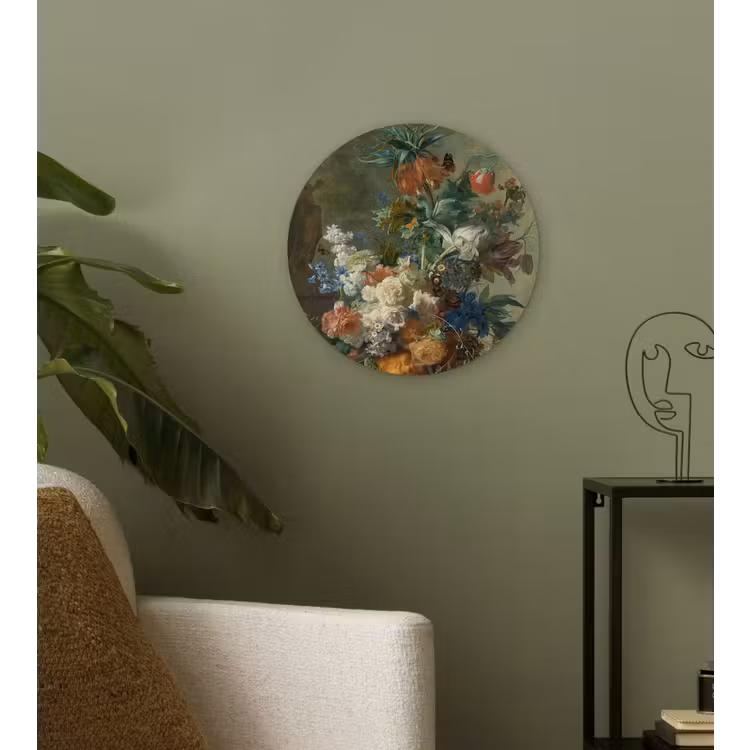 Stilleven met bloemen - Schilderij van Jan van Huysum Wandcirkel kunststof plaat 5mm dik klein -sfeer3