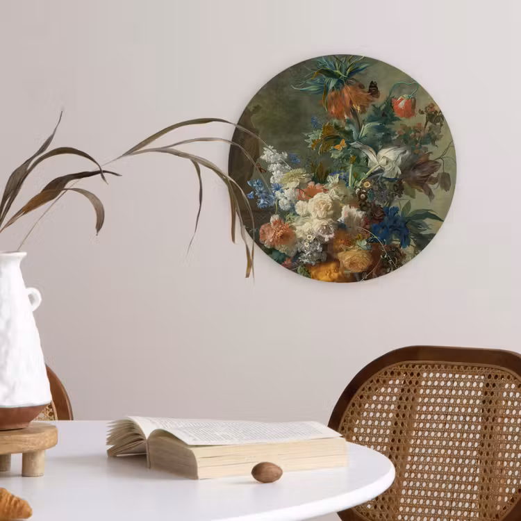 Stilleven met bloemen - Schilderij van Jan van Huysum Wandcirkel kunststof plaat 5mm dik klein -sfeer4