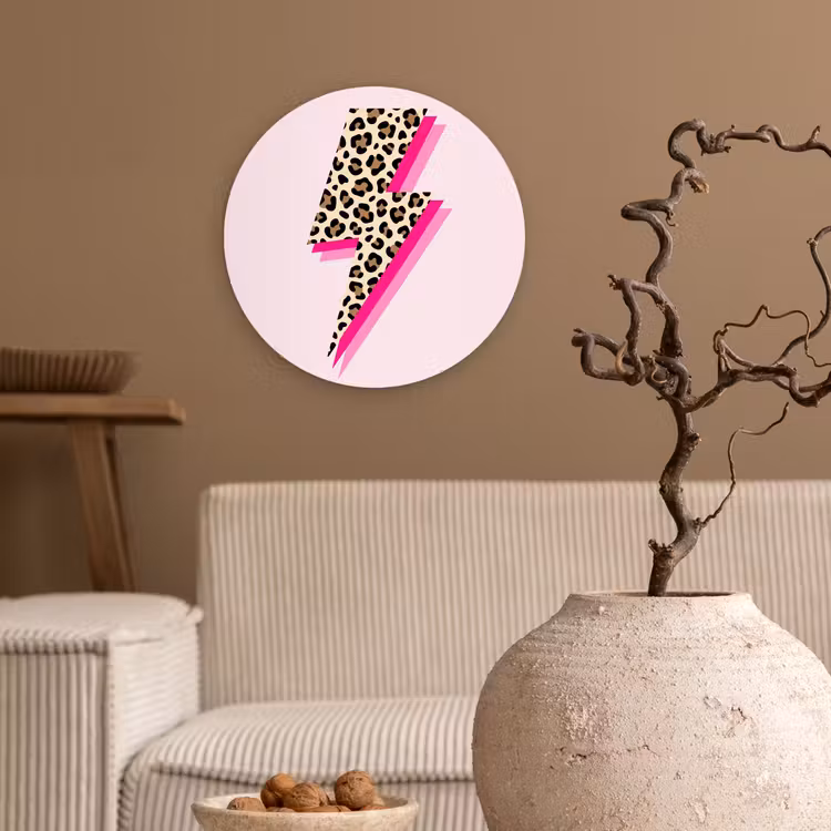 Stippen - Roze - Bliksem Wandcirkel kunststof plaat 5mm dik klein -sfeer1