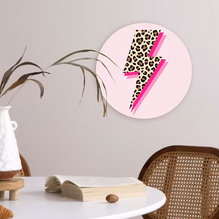 Stippen - Roze - Bliksem Wandcirkel kunststof plaat 5mm dik klein -sfeer4