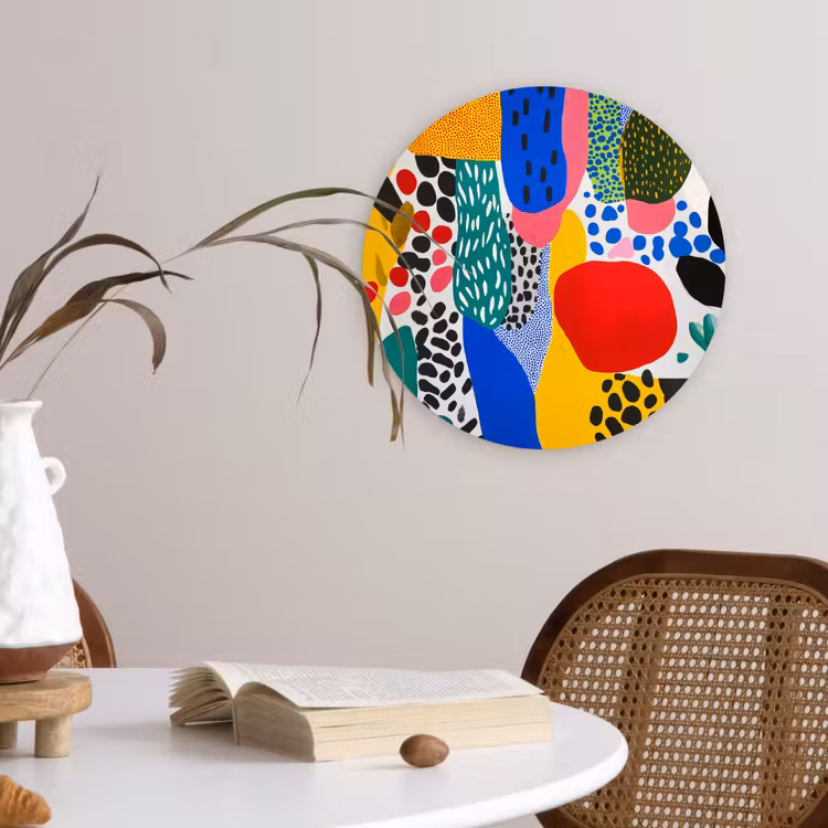 Stippen - Vormen - Modern - Kleuren Wandcirkel kunststof plaat 5mm dik klein -sfeer4
