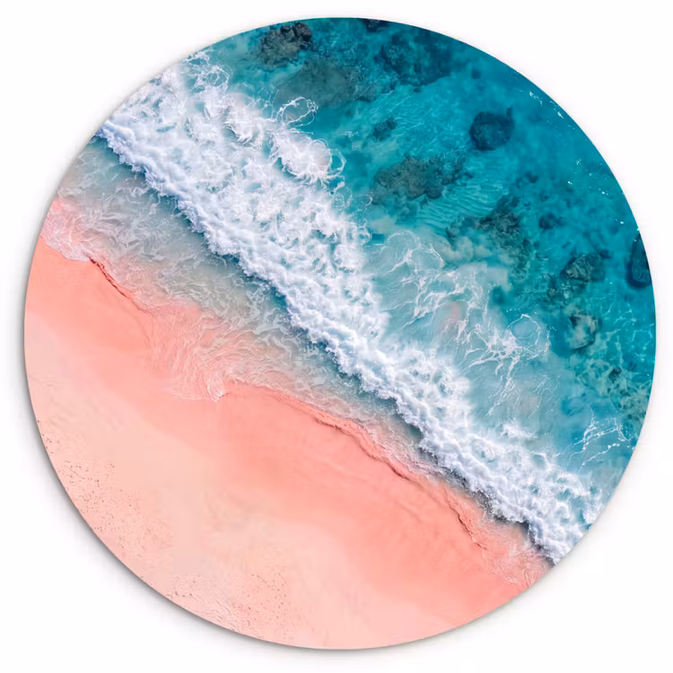 Strand - Oceaan - Golven - Roze Zand - Natuur Wandcirkel kunststof plaat 5mm dik klein -3d