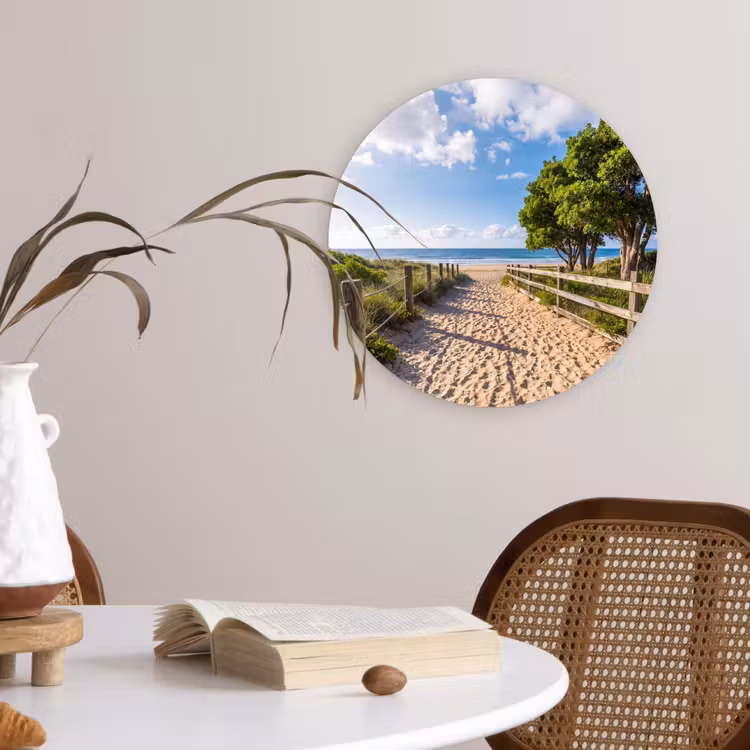 Strand - Zandpad - Oceaan - Natuur Wandcirkel kunststof plaat 5mm dik klein -sfeer4