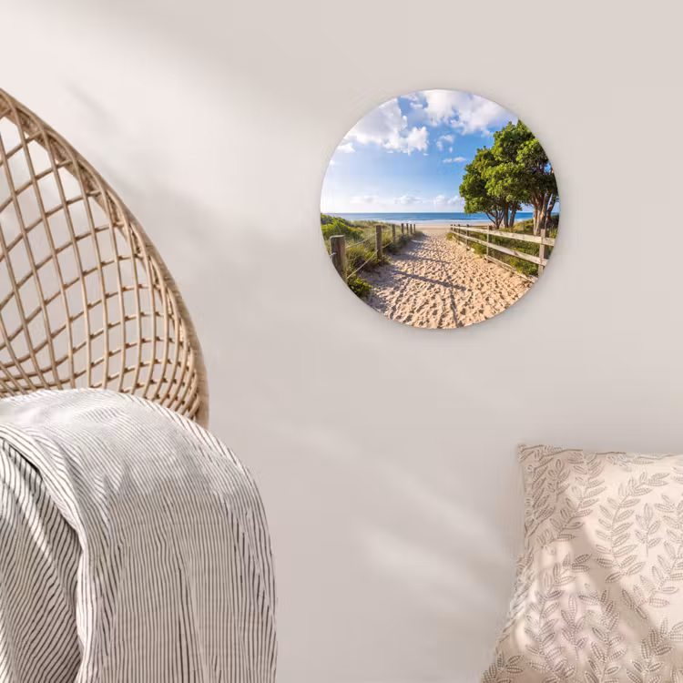 Strand - Zandpad - Oceaan - Natuur Wandcirkel kunststof plaat 5mm dik klein -sfeer5