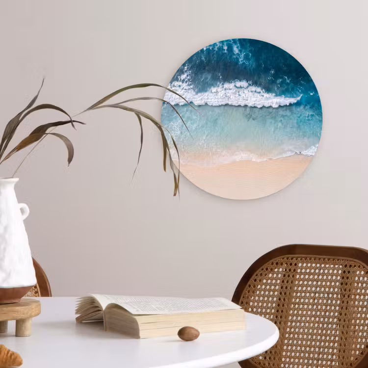 Strand - Zee - Golven - Natuur - Blauw Wandcirkel kunststof plaat 5mm dik klein -sfeer4