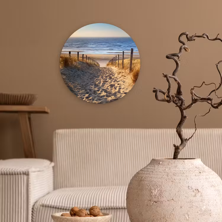 Strand - Zee - Nederland - Duinen - Zon Wandcirkel kunststof plaat 5mm dik klein -sfeer1