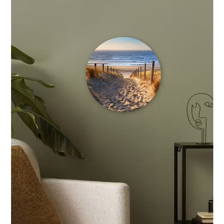 Strand - Zee - Nederland - Duinen - Zon Wandcirkel kunststof plaat 5mm dik klein -sfeer3