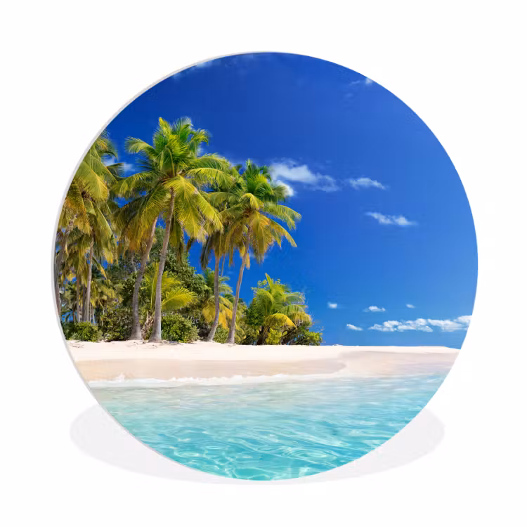 Strand - Zee - Palmboom - Zon - Zomer Wandcirkel kunststof plaat 5mm dik klein -3d