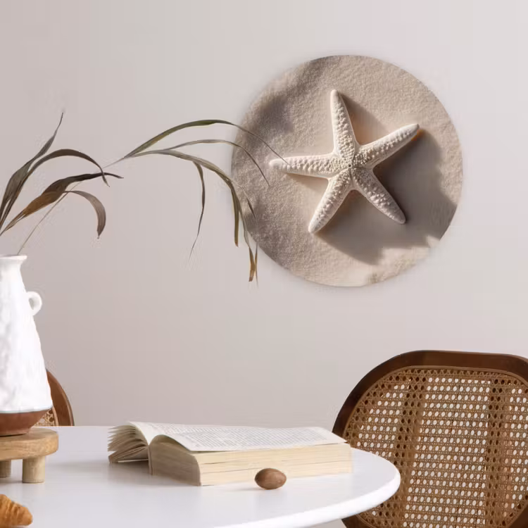 Strand - Zeester - Zand - Beige Wandcirkel kunststof plaat 5mm dik klein -sfeer4