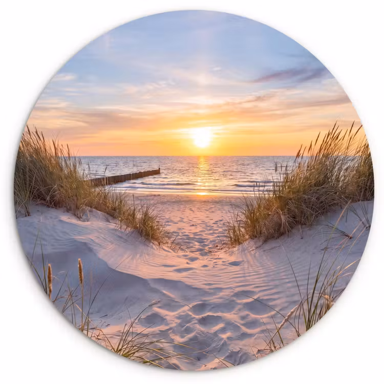 Strand - Zonsondergang - Natuur - Landschap Wandcirkel kunststof plaat 5mm dik klein -3d