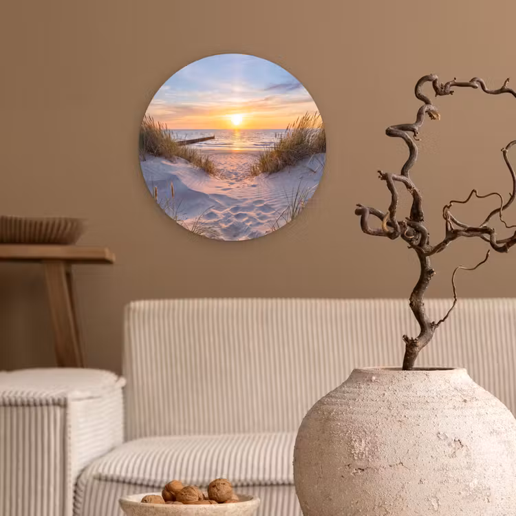 Strand - Zonsondergang - Natuur - Landschap Wandcirkel kunststof plaat 5mm dik klein -sfeer1