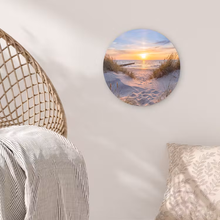 Strand - Zonsondergang - Natuur - Landschap Wandcirkel kunststof plaat 5mm dik klein -sfeer5