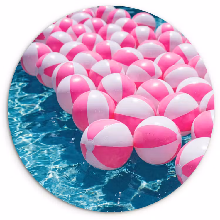Strandballen - Roze - Water Wandcirkel kunststof plaat 5mm dik klein -3d